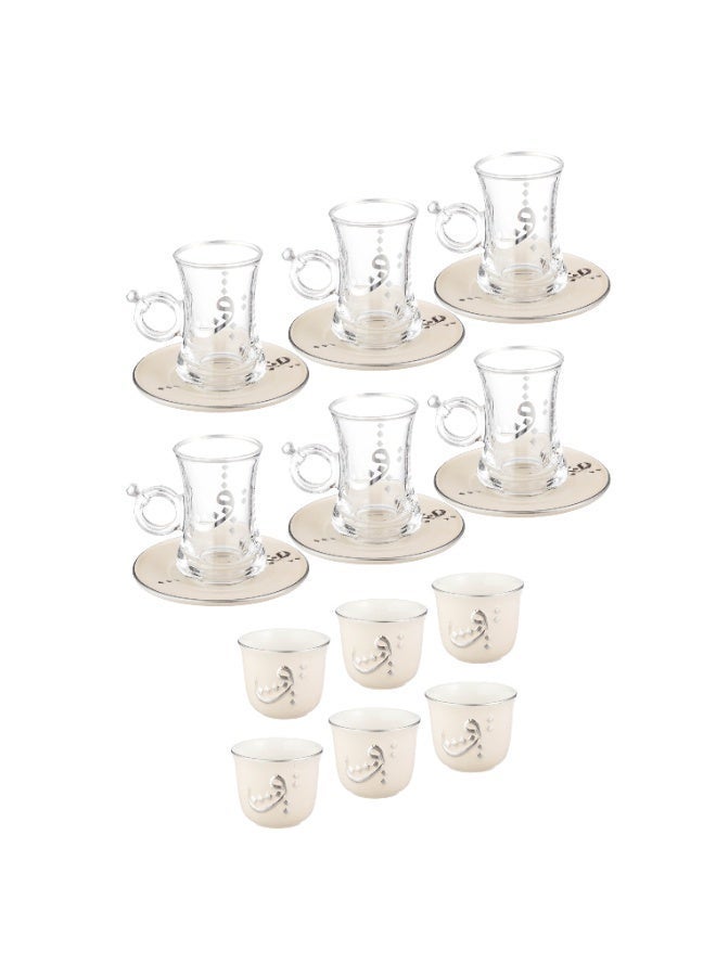 Dania Luxury 18-piece silver-engraved dinnerware set (tea cups + coffee cups + tea saucers) - Image 2